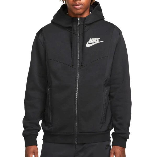 NIKE SPORTSWEAR HYBRID FULL-ZIP FLEECE HOODIE BLACK